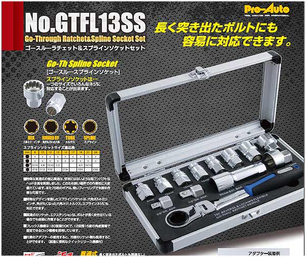 Pro-Auto GTFL13SS ゴースルーラチェット＆スプラインソケットセット 